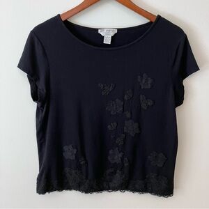 VTG Women’s S. PL Black Tshirt Lace Flowers Y2K Cropped Whimsygoth Fairy